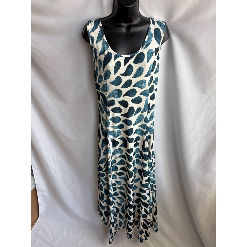 Lily by Firmiana Teal and Cream Long Midi Maxi Dress Size S Feminine Romantic